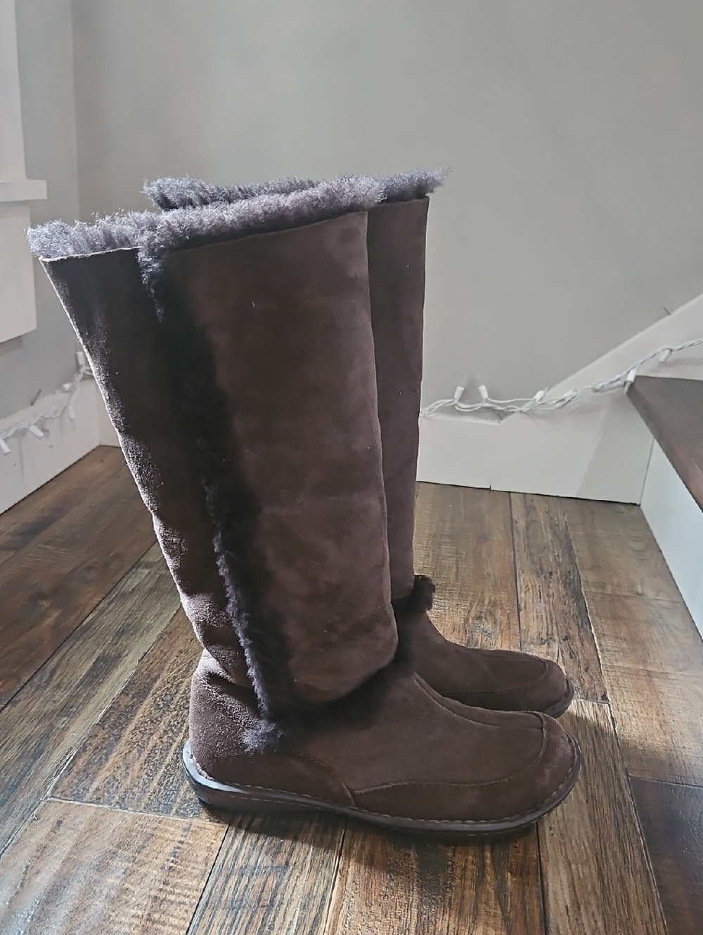 Born Tall Shearling-Trim Suede Winter Boots‎ - Dark Brown